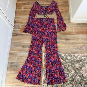 Wild Fable Floral Flare Jumpsuit - Red and Blue